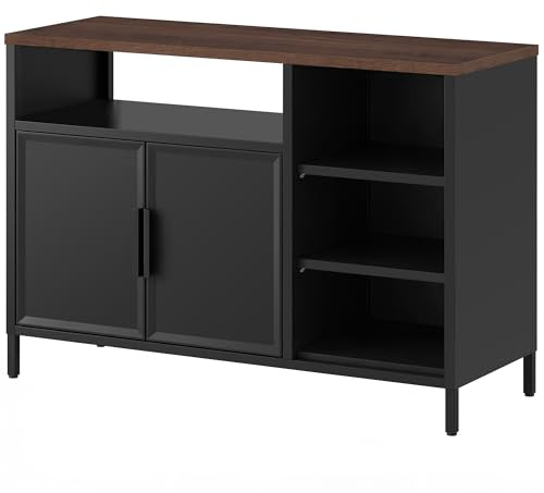 YITAHOME Küchenschrank Vorratsschrank, Metallschrank mit Türen, 108 cm | Sideboard Aufbewahrungsschrank, Kitchen Cabinet, Küchenmöbel, Küchenschränke einzeln, 6 Regale, Stahl-Holz