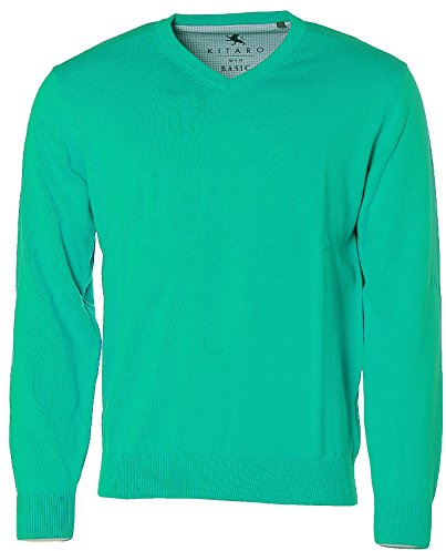 Kitaro Herren V-Ausschnitt Strick Pullover Basic Gras Green M