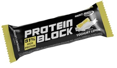 Best Body Nutrition Protein Block Bar Low Carb Proteinriegel mit 51% Eiweiß - High Protein Eiweißriegel ohne Zucker – ohne Aspartam - 90g Yoghurt Lemon mit weißer Schokolade