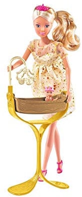 Simba 105737084 - Steffi LOVE Royal Baby blonde mini Mode-Puppe als schwangere Prinzessin, Set mit Baby und Kinderwiege, für Kinder ab 3 Jahren