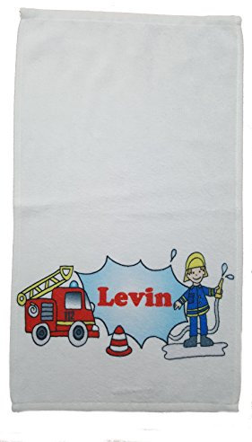 Kinderhandtuch Feuerwehr mit Wunschname- personalisiertes Handtuch- Feuerwehrauto & Feuerwehrmann Kiala 30x50cm
