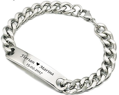 aplusashop ID Edelstahl Armband mit Gravur nach Wunsch, auch als Partnerarmbänder, Nr.1 mit Box NEU (Silber Einzeln)
