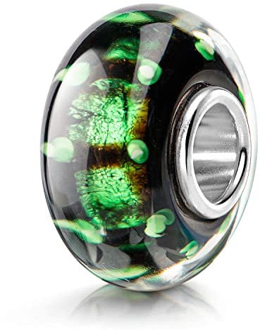 MATERIA Murano Glas Beads Anhänger Lichtfleck 925 Silber schwarz für Beads Armband #346