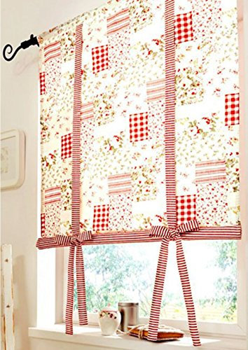 Raffrollo, mit Tunneldurchzug, Farbe Bunt, Design Patchwork, Blickdicht, Waschbar, Maße HxB 140x60 cm