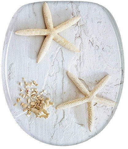 18 Universal Novelty Toilet Bathroom MDF SEAT Chrome Hinges Starfish Design Soft Closing