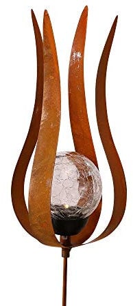 BOLTZE LED Solar Steck Leuchte Garten Pflanzen Stab Blumen-Design Edelrost Kugel crackle Lampe 1011158