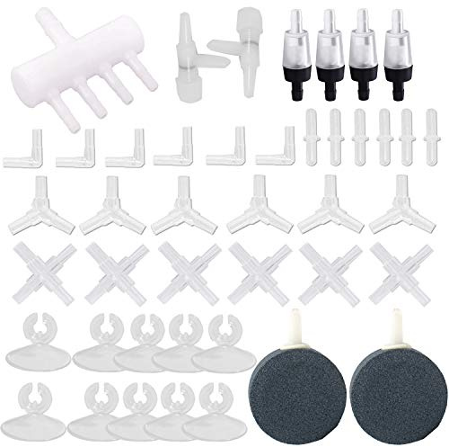 HAPIPET Y-Axis 49 Pcs Aquarium Air Pump Accessories with Airline Connectors, Airline Splitters, Bubble Stones, Check Valves and Suction Cups for 3/16 '' Fish Tank Pond Airline