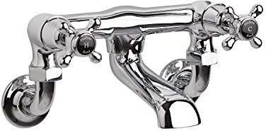 Old London BC403DXWM Topaz | Traditional Bathroom Wall Mounted Bath Filler with Crosshead Handles and Domed Collars, 142mm x 262mm, Chrome/Black