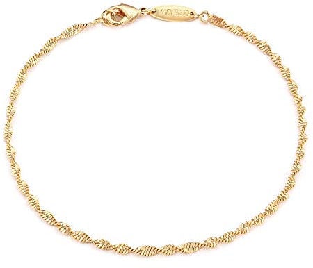 Mevecco Gold Beaded Bracelets,18K Gold Plated Handmade Cute Satellite Diamond Cut Oval and Round Beads Rope Chain Dainty Bracelet for Women