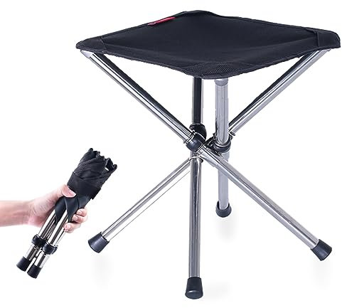 Azarxis Folding Stool Camping Foldable Stool Portable 4-Legged Chair Lightweight for Fishing BBQ Picnic Outdoors Indoors Kitchen (Black - L)
