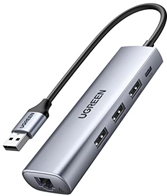 UGREEN CM266 Hub Adaptador 5 en 1 USB, 3 x USB 3.0, Micro USB, RJ45 (Gris)