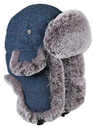Cozomiz Wintermütze Warme Fliegermütze with Ohrenschützer für Herren Damen Fellmütze Kunstfell Russenmütze Pilotenmütze Hut Trappermütze Uschanka Denim Blau Medium