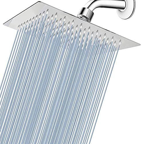 20cm Regenbrause - Voolan Quadrat Hochdruck Duschkopf aus Edelstahl 304 - Komfortables Duscherlebnis auch bei Niedrigem Wasserdruck - Installierbar an der Wand oder Decke (Chrom)