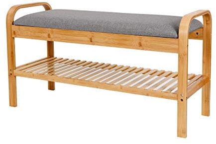 Lumaland Schuhregal aus Bambus mit Sitzbank + 1 Ebene - 90x50x30 cm Grau