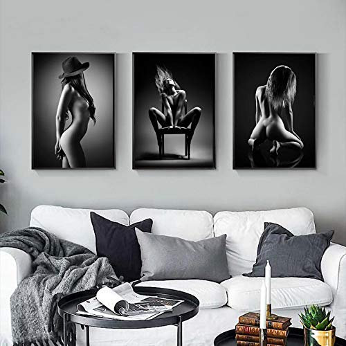 Leinwand Malerei schwarz sexy nackte Frauen Figur auf der Wand Kunst Poster druckt Wandbilder für Wohnzimmer Home Wanddekoration-50x70cm 3 Stk. Kein Rahmen
