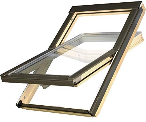 Günstige Dachfenster 55x98 OptiLight B von FAKRO Konzern | Holz klar lackiert | Schwingfenster mit 2-fach Verglasung | U-Wert Fenster: 1.3 | inkl. Eindeckrahmen