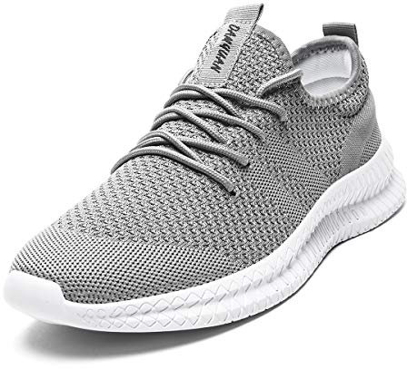 Tvtaop Mens Trainers Road Running Shoes Sneaker Gym Athletic Breathable Outdoor Sports Jogging Fitness Non Slip Lightweight Comfortable Casual Walking Shoes Grey 6.5 UK