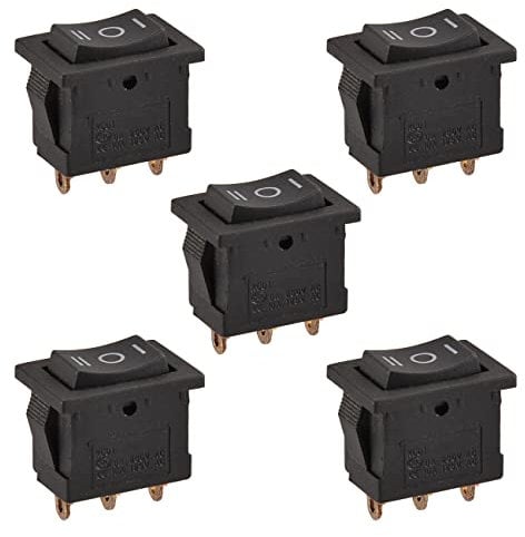 Heschen Interruttore a Bilanciere Rettangolare Nero, ON-OFF-ON, SPDT, 3 Posizioni, 3 Terminali, AC250V/6A, AC125V/10A, per Auto Barca Elettrodomestici, 5 Pezzi