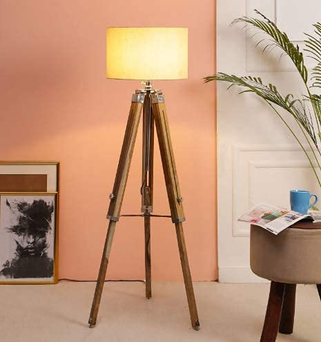 Vintage Room Floor Lamps Nautical Shade Lamp Brown Teakwood Wooden Tripod Floor Lamp Living Room Decorative Standing Lamp Wooden Floor Shade Lamp