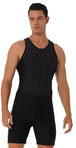 Doomiva Costume da bagno intero da uomo, con gamba, per sport acquatici, in neoprene, Nero , L
