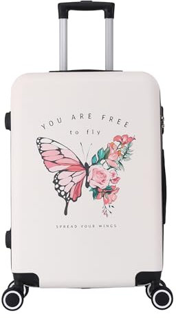 TROLLEY ADC - Valise Moyenne Soute 65x41x26 cm - Rigide, Légère 3 Kg - 65 litres - 4 Doubles Roues Silencieuses - Maniable, Pratique et Étanche - Collection Butterfly - Blanc