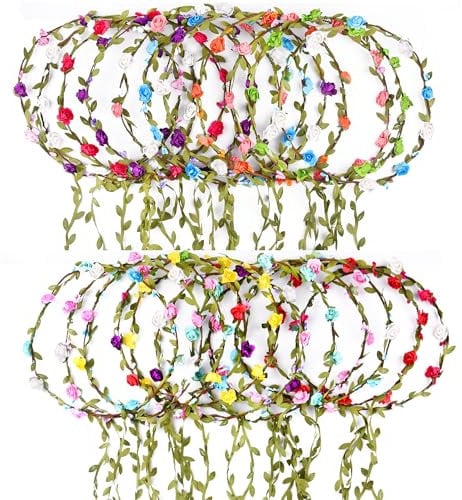 PLULON 15 STÜCKE Blumenkrone Stirnband Frauen Girlande Stirnband Haar Blumenkranz Boho Kopfschmuck für Mädchen Hochzeit Festival Haarschmuck (Mehrfarbig)