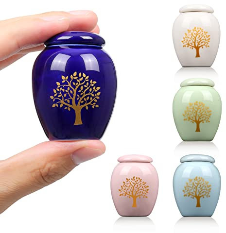 Kleine Urnen für menschliche Asche, Mini-Urne, Set mit 5 Stück, wunderschön handgefertigte Keramikurne, Baum des Lebens, zum Teilen von Erwachsenen oder Babys, Urnen für Asche, Haustierurne.