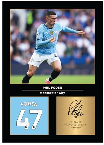 Icons Wall Art Phil Foden signiertes Foto, A4, Geschenk für Manchester City Fans, digital reproduziert, ungerahmt