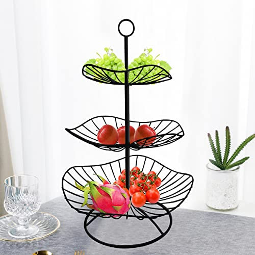 FAEFTY Cesta de fruta de metal de 3 niveles, frutero con soporte de verduras para dulces de pastel de frutas