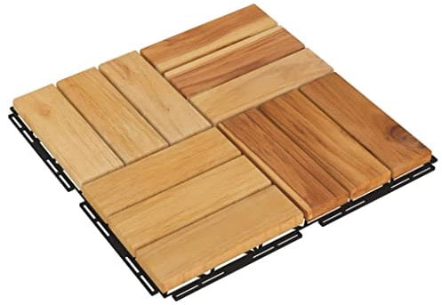 vidaXL Terrassenfliese 30 STK., Bodenfliese aus Massivholz, Holzfliese für Außenbereich, Klickfliese Balkonfliese, Massivholz Teak
