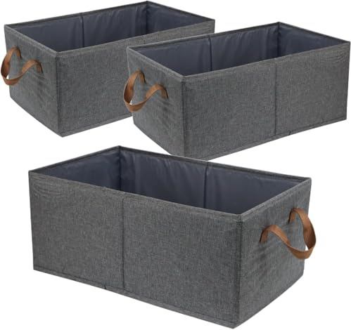 Fordonral Pack of 3 Large Capacity Storage Bins Closet Organizer System, Sturdy Foldable Storage Boxes for Organizing Clothing, Sheets, Toys, Books - Shelf Organizer Shelves Basket Storage Bin