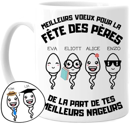 Cupdarling® Mug Papa Personnalisé avec 1-4 Enfants - Tasse Meilleur Papa - Meilleurs Nageurs - Cadeau Humour Fête Des Pères - 330 mL Céramique
