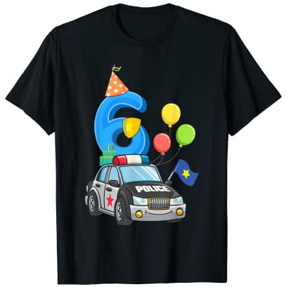 Kinder-Polizeiauto zum 6. Geburtstag, für Kinder, Spielzeug, Party T-Shirt