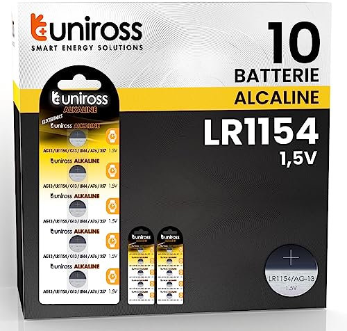 Uniross Alkaline Batteries Button AG13 LR1154 LR44 A76 357 G13 1.5V Long Lifespan Charge Up to 5 Years Without Mercury and Cadmium - 2 Blister of 5 Batteries