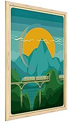 ALLboards Mountainous Landscape with Train, 60x40cm, Framed in Natural Wood