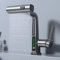 Yalsfowe Badezimmerarmatur mit Brause Ausziehbar, Badezimmer Wasserhahn mit LED-Temperaturanzeige, Wasserfall wasserhahn Mischbatterie,Waschtischarmatur mit 3 Strahlarten Küchenarmatur Grau