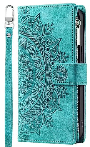 Rnrieyta Miagon Reißverschluss Brieftasche Hülle für Samsung Galaxy A71,Magnet Handyhülle Tasche PU Leder Totem Blume Prägung Klapphülle Flip Case Geldbörse mit Kartenfach