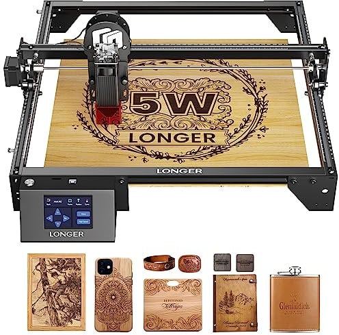LONGER RAY5 60W Laser Graviermaschine, 5W Laserleistung mit Farb-Touchscreen, 4 in 1 Offline Laser Cutter, CNC Lasergravierer, 10000mm/min Lasergravurmaschine für Holz/Glas/Acryl