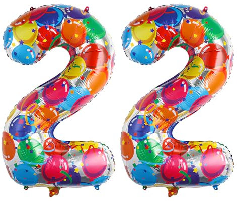 Ponmoo 40 Zoll Foil Luftballon Zahlen 22 Mehrfarbig (101cm), Aufblasbares Helium oder Luft, Riesige Folienballons Nummer 0-100, Große Ballones für Hochzeitstag und Geburtstag Party Dekoration