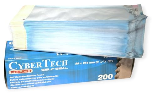 CyberTech - Sterilisationsbeutel (200 Stück), selbstklebend, Steritüten ohne Seitenfalten, Maße je 8,9 x 25,4 cm