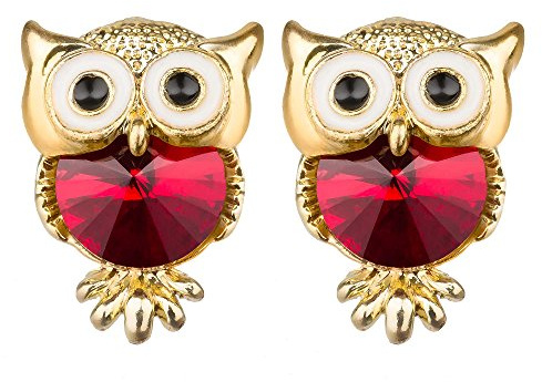 Taffstyle Kristall-Eulen-Ohrstecker | Elegante Tierohrringe aus Edelstahl für Damen mit funkelndem Rot | Eleganter Schmuck im modernen Design - Kristalle Mehrfarbig
