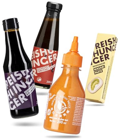 REISHUNGER Sushi Saucen Set - inkl. Sojasauce, Sriracha Mayo, Teriyaki Sauce & Wasabi Paste