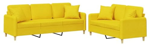vidaXL Sofagarnitur 2-TLG., Sessel Couch mit Kissen, Sofa Wohnzimmersofa mit Armlehnen, Couchgarnitur Designsofa Sitzmöbel Polstermöbel, Hellgelb Stoff
