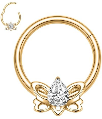 316L Chirurgenstahl Septumschmuck Gold Nasenring 16G Daith Ohrringe Septum Clicker Ring Conch Piercin Schmuck Nahtloser Clicker Ring Rook Helix Cartilage Tragus Hoop Earrings 8mm(Lotus Form)