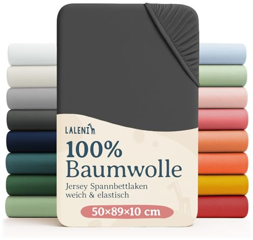 Laleni Jersey Spannbettlaken, 50x89cm, für Baby Beistellbett & Stubenwagen, 100% Baumwolle, Oeko-TEX Zertifiziert, 2er Set, Anthrazit