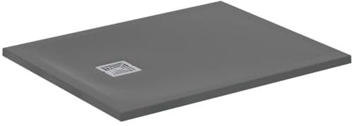 Ideal Standard - Ultra Flat S+, Piatto doccia rettangolare ultrasottile in resina effetto pietra, 100x80cm, Ideal Solid, Scarico lato corto, Grigio cemento