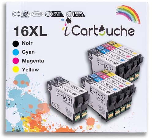 icartouche Kompatible Tintenpatrone für Epson 16XL T1636 für Epson Workforce WF2010W WF2510WF WF2520NF WF2530WF WF2540WF WF2630WF WF2650DWF WF2660DWF WF2750DWF WF2760DWF (4BK 2C 2M 2Y)