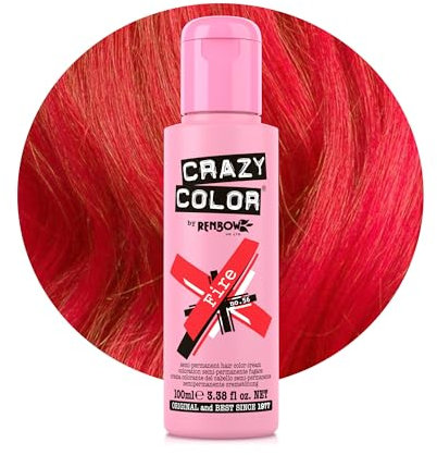 Crazy Color Vibrant Fire Semi-Permanent Hair Dye. Highly Pigmented Pillarbox Red Conditioning & Oil Nourishing Vegan Formula | No Bleach or Ammonia | 100ml
