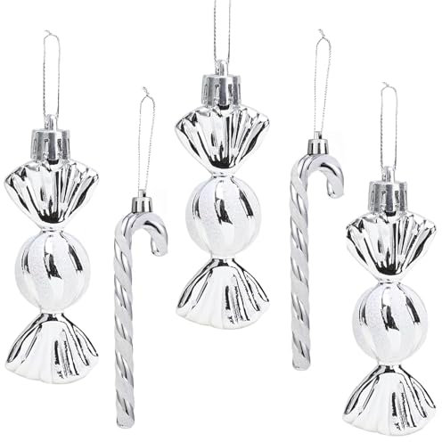 18 Stück Zuckerstangen Weihnachten Deko Weihnachtskugeln Zuckerstangen Deko Glitzer Weihnachtsbaumschmuck Silber Weiss Süße Weihnachtsanhänger Weihnachtsbaum Deko