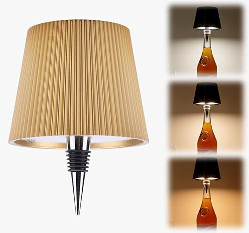 Umikk LED Flaschenlampe, Flaschenlampe Aufsatz LED, Kabellose Flaschenlampe, Wein Flaschen-Lampe, Touch Dimmbar 3 Farben, Flaschenlampe Mit Licht Für Esszimmer Schlafzimmer (Stil 4 (Gold))